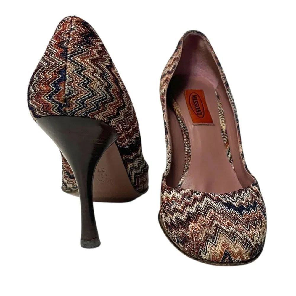 MISSONI Rashel Firenze Chiaro Chevron Zigzag Textile Heels 37